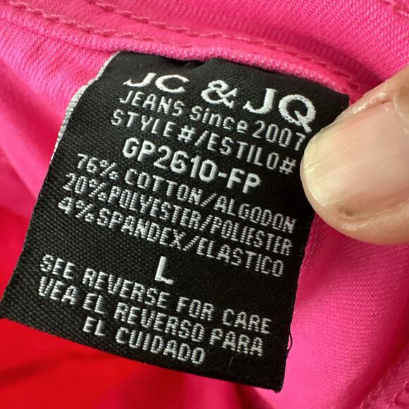 JC & JQ Bright Pink Stretchy High Waisted Flared Disco Bell Bottom Jeans Large - Picture 6 of 6